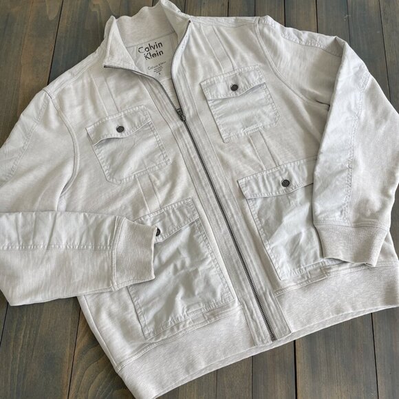 Calvin Klein White & Gray Funky 100% Cotton Jacket - Mens Size Large (D7) - Picture 1 of 10